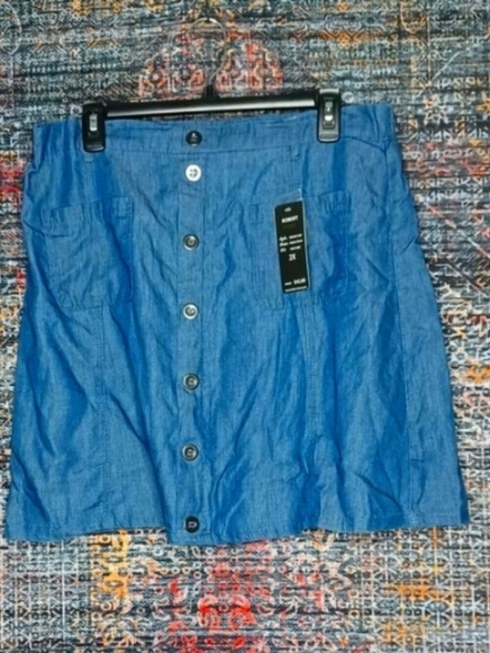 Robert Louis womens blue chambray faux button knee length stretch skirt 2X NWT